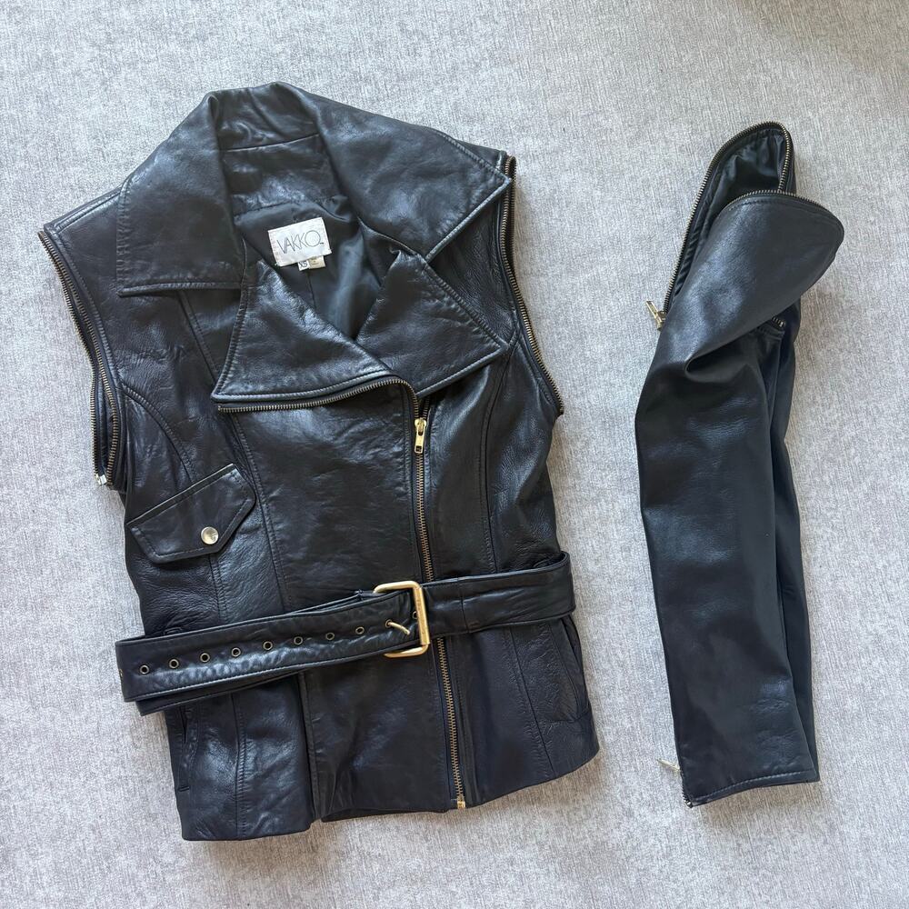 Vakko Genuine Black Leather Biker Jacket - Picture 8 of 8